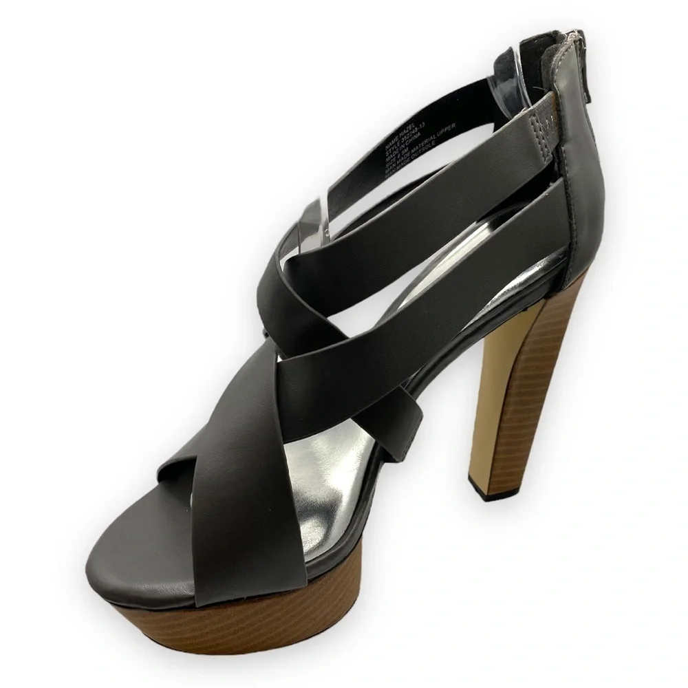 𝅺just Fab Hazel Gray and Brown Platform Heeled Sandals | Size 8.5